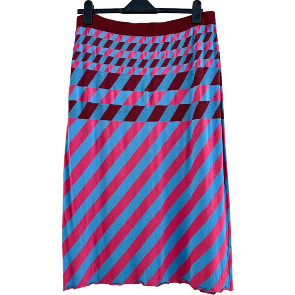 DVF Laris Stretch Knit Fitted Midi Skirt in Burgundy, Periwinkle, Pink Size XL - Picture 3 of 8